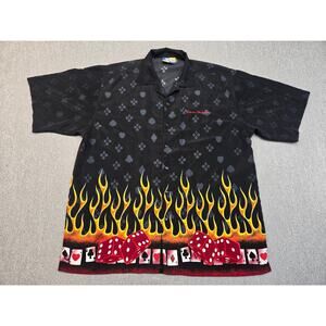 XNT Las Vegas Bowling Shirt Flames Dice Casino Print Men’s XL Short Sleeve